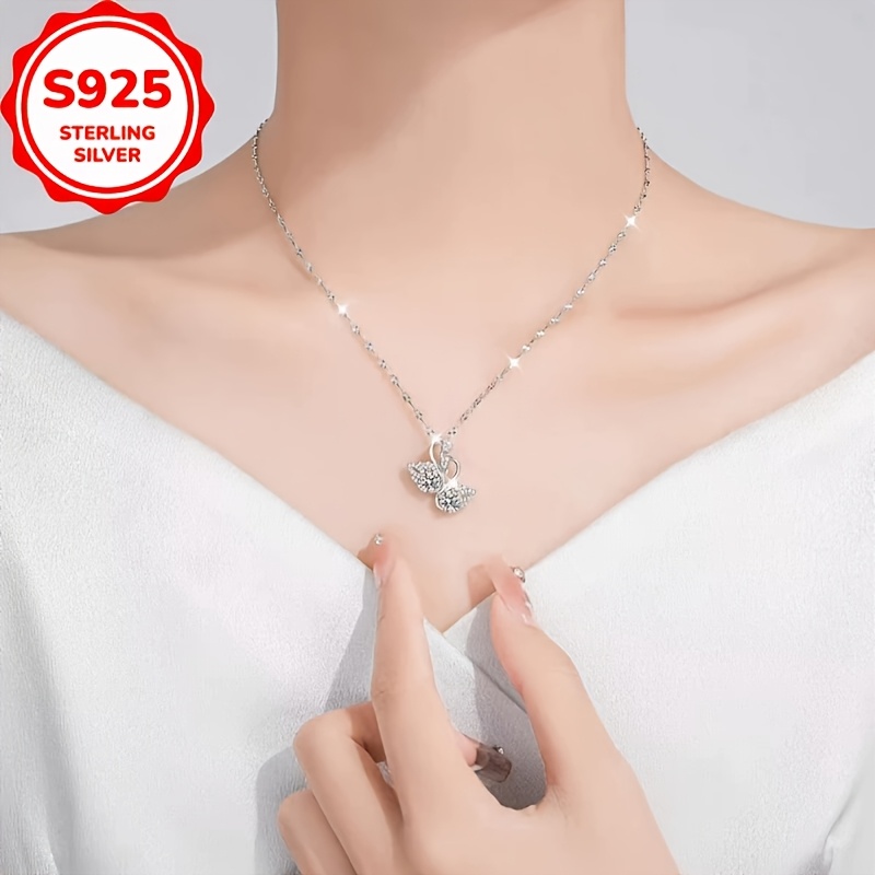 Women's 925 Silver Swan Pendant Necklace, Hypoallergenic